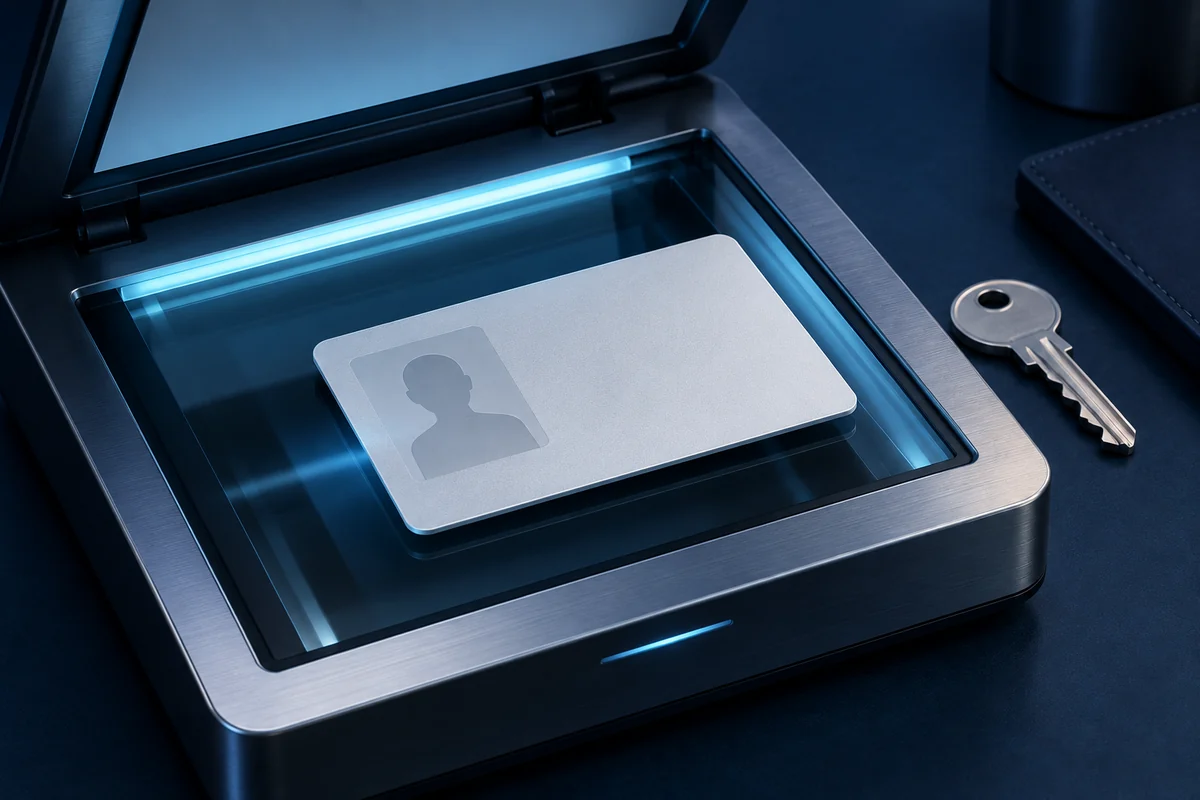 Generieke identiteitskaart op een scanner, zonder persoonsgegevens