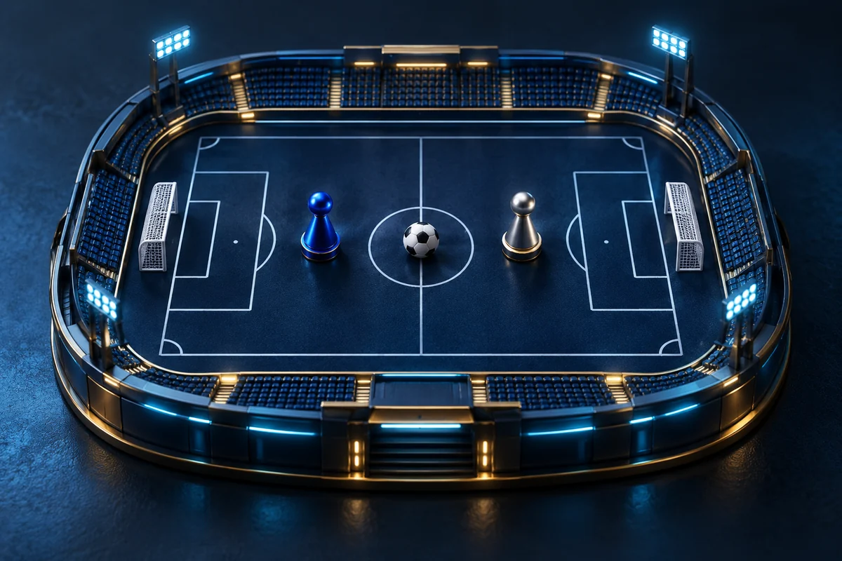 Illustratief voetbalstadion met tactische speelstukken